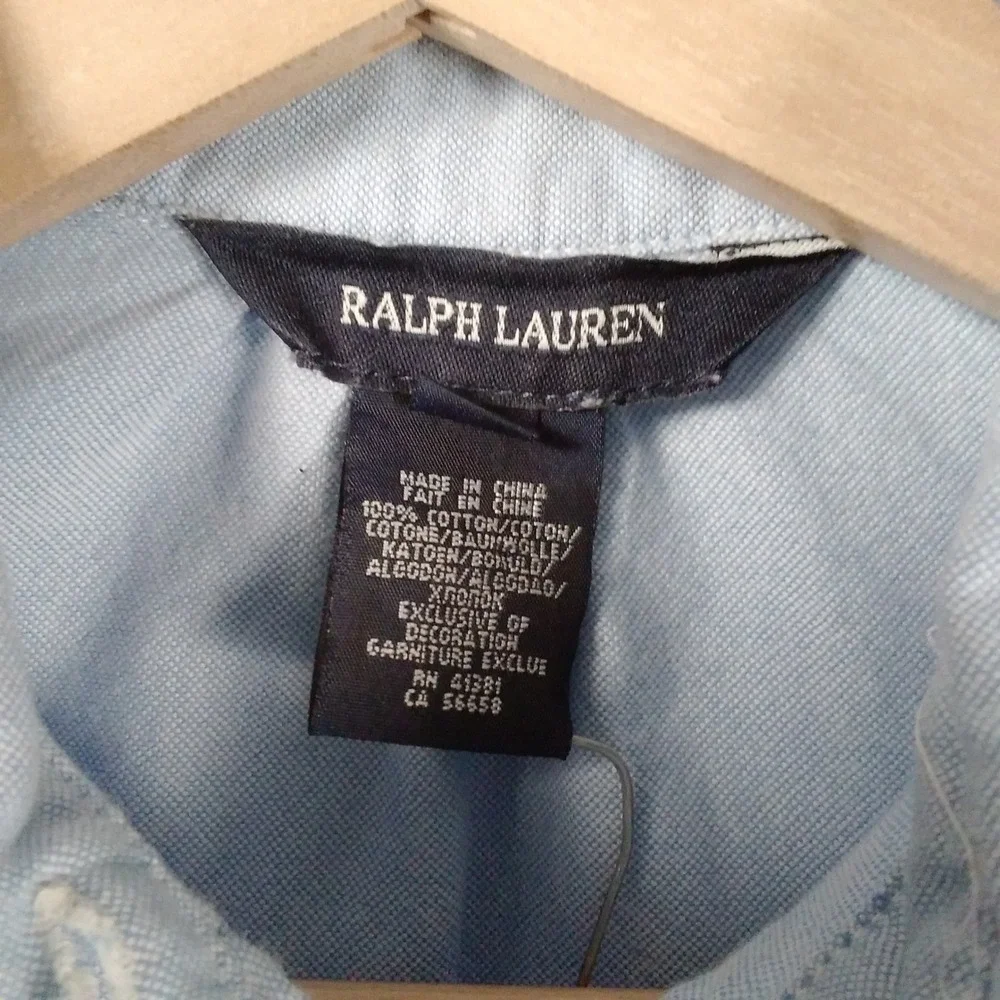 Ralph Lauren Girls Button Up Shirt Dress Drop Waist Ruffle Skirt Flesh Pony Sz 7